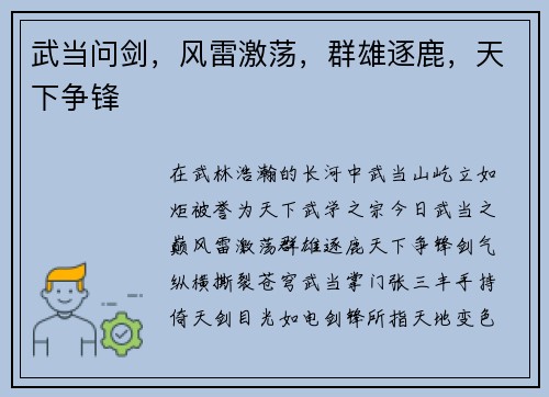 武当问剑，风雷激荡，群雄逐鹿，天下争锋